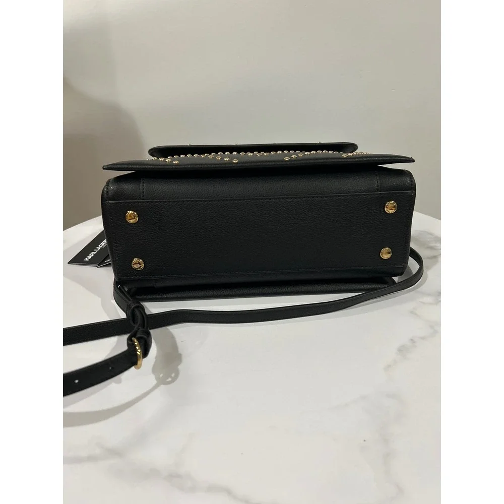 KARL LAGERFELD Paris Black Leather Studded Crossbody Flap Bag‎ - Picture 12 of 12
